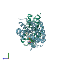 PDB entry 7lq0 coloured by chain, side view.