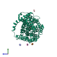 PDB entry 7lql coloured by chain, side view.
