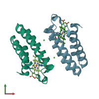 PDB entry 7lrv coloured by chain, front view.