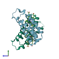 PDB entry 7lrv coloured by chain, side view.