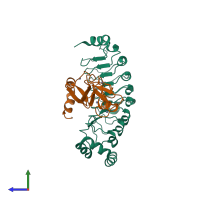 PDB entry 7lt9 coloured by chain, side view.