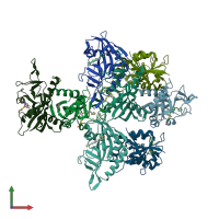 PDB entry 7lun coloured by chain, front view.