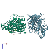 PDB entry 7lvi coloured by chain, top view.