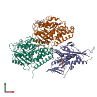 PDB entry 7lvq coloured by chain, front view.