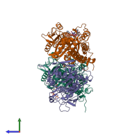 PDB entry 7lvq coloured by chain, side view.