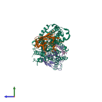 PDB entry 7lwd coloured by chain, side view.