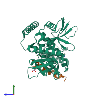 PDB entry 7lwh coloured by chain, side view.