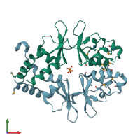 PDB entry 7lzg coloured by chain, front view.