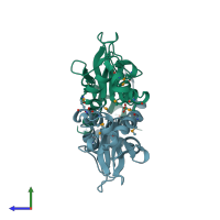 PDB entry 7lzg coloured by chain, side view.