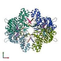 PDB entry 7m0e coloured by chain, front view.