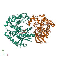 PDB entry 7m0t coloured by chain, front view.