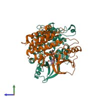 PDB entry 7m0t coloured by chain, side view.