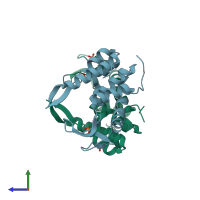 PDB entry 7m5i coloured by chain, side view.