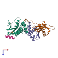 PDB entry 7m6t coloured by chain, top view.