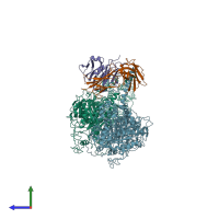 PDB entry 7m7e coloured by chain, side view.