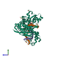 PDB entry 7m83 coloured by chain, side view.