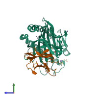 PDB entry 7m8t coloured by chain, side view.