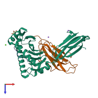 PDB entry 7m8t coloured by chain, top view.