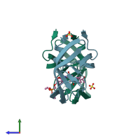 PDB entry 7m9n coloured by chain, side view.