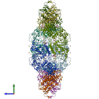 PDB entry 7mdi coloured by chain, side view.