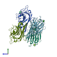 PDB entry 7mgb coloured by chain, side view.