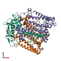 PDB entry 7mha coloured by chain, front view.