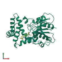 PDB entry 7mhd coloured by chain, front view.