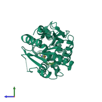 PDB entry 7mhd coloured by chain, side view.