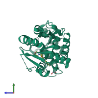 PDB entry 7mhe coloured by chain, side view.