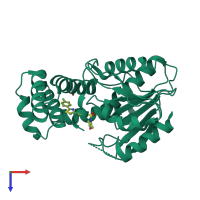 PDB entry 7mhe coloured by chain, top view.