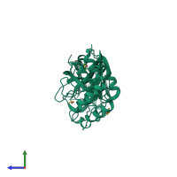 PDB entry 7mhg coloured by chain, side view.