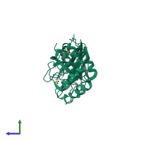 PDB entry 7mhi coloured by chain, side view.