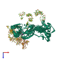 PDB entry 7mhm coloured by chain, ensemble of 43 models, top view.