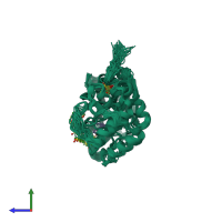 PDB entry 7mhn coloured by chain, ensemble of 45 models, side view.