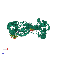 PDB entry 7mhn coloured by chain, ensemble of 45 models, top view.