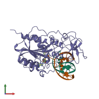 PDB entry 7mht coloured by chain, front view.