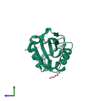 PDB entry 7mi2 coloured by chain, side view.