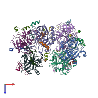 PDB entry 7mj5 coloured by chain, top view.