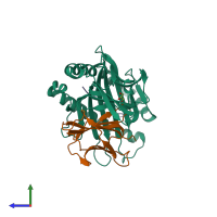 PDB entry 7mj7 coloured by chain, side view.