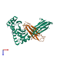 PDB entry 7mj7 coloured by chain, top view.