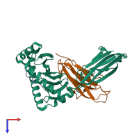 PDB entry 7mja coloured by chain, top view.