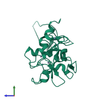 PDB entry 7mju coloured by chain, side view.