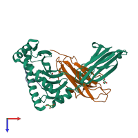 PDB entry 7mkb coloured by chain, top view.
