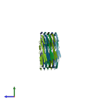 PDB entry 7mkf coloured by chain, side view.