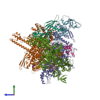 PDB entry 7mkn coloured by chain, side view.