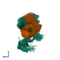PDB entry 7mla coloured by chain, ensemble of 20 models, side view.