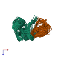 PDB entry 7mla coloured by chain, ensemble of 20 models, top view.