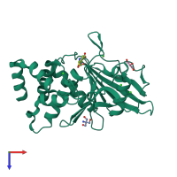 PDB entry 7mna coloured by chain, top view.