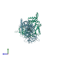PDB entry 7mo6 coloured by chain, side view.