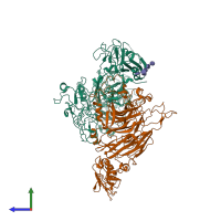 PDB entry 7mo8 coloured by chain, side view.